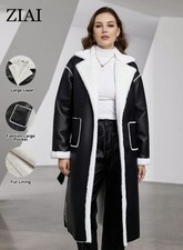 Women's Fall & Winter PU Leather Fur Coat Thickened Fleece Lined Jacket Outwear