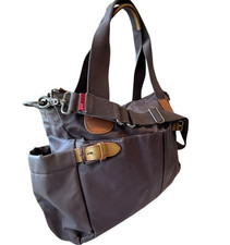 Storksak London Changing Bag Grey Baby Nappy Tote Shoulder Bag Tan Trim Pockets