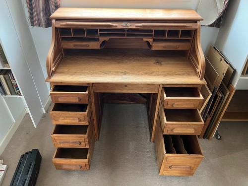 Roll top desk antique oak - desk,
