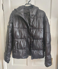 Superdry Mens Black Shiny Puffer Hooded Jacket Size XS Extra Small Casual