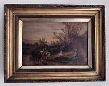 Antique victorian oil painting on canvas animated landscape signed framed