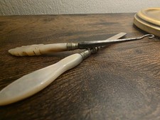 Antique Mother-of-Pearl Button Hook & Shoe Horn – Victorian Dressing Set Tools