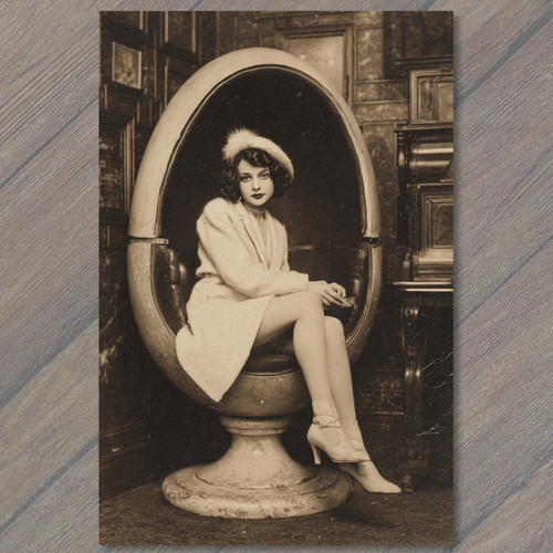 Postcard woman egg chair retro - postcard,