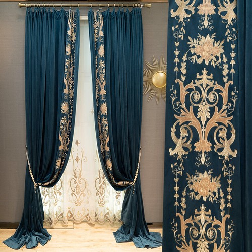 Elegant blue velvet embroidery