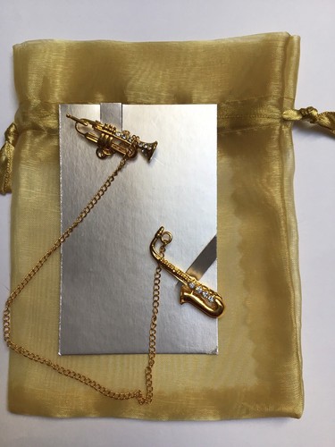 Saxophone and trumpet brooch - and,