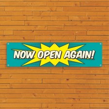 Now Open Again Shop Banner – Bold PVC Window Signage for Reopening Businesses