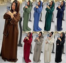 Ladies Gold Trim Dubai Abaya With Scarf Muslim Ramadan Prayer Long Maxi Dress