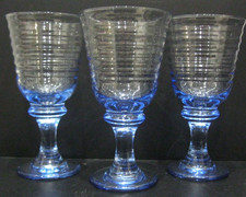 3x Vintage Libbey Sirrus Mid Blue Ribbed Beehive Wine Glasses/Goblets-Unused
