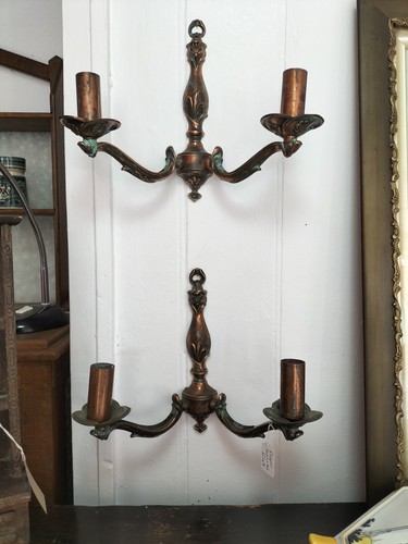 Vintage pair copper candle - vintage,