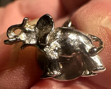 Vintage Elephant Silver Tone Tic Tack Trunk Up