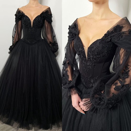 Black wedding dresses - black, long