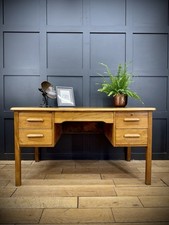 Vintage Abbess Oak Desk Twin Pedestal Writing Table Retro Office Furniture 