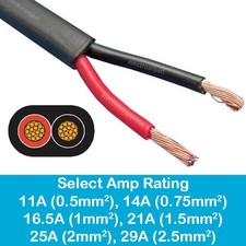 2 CORE TWIN RED BLACK AUTOMOTIVE AUTO CABLE 12V 24V WIRE STRANDED THIN WALL