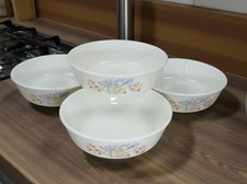 Vintage Pyrex Blue Iris Milk Glass Soup/Cereal Bowls 16cm Set of 4 – Used VGC