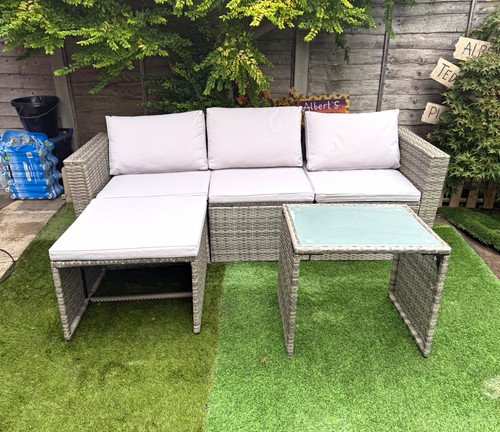 Grey rattan wicker 3pc corner - grey,