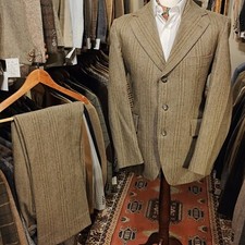 Vintage Mens 40R 36R Tweed Check Wool 2 Piece Suit Jacket Trousers Keepers Brown