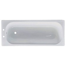 Elementa 1700x700mm Steel Straight Bath Tub White 2 Tap Holes Bathroom