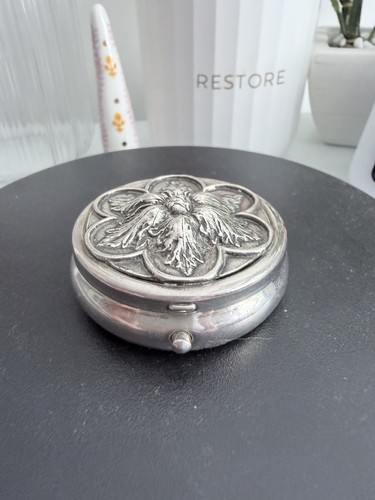 Vintage embossed metal pillbox - embossed,