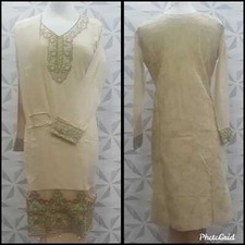 Ladies Cream/Beige 3 piece suit Linen Ready made Asian Pakistani/Indian