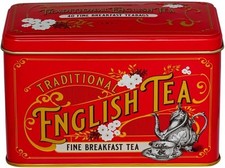 New English Teas Vintage Victorian Tea Tin in Berry-Red with 40 English Breakfa