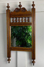 VINTAGE ANTIQUE ORNATE VICTORIAN CARVED OAK WOODEN HALL WALL MIRROR 25" x 12"