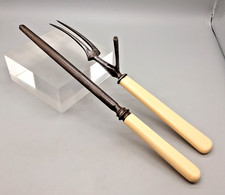 Vintage Sharpening Steel & Carving Fork with Safety Guard with Cream Handles