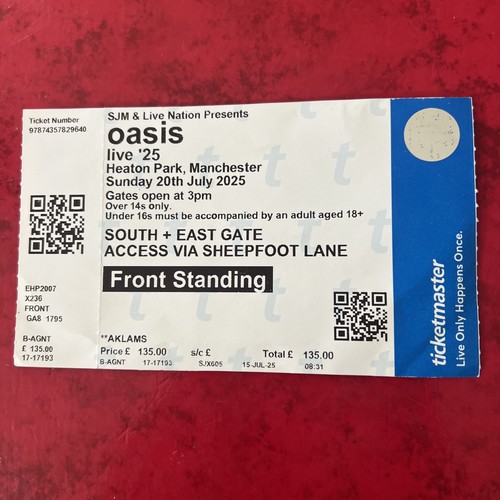 Oasis original ticket - oasis,