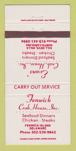 Matchbook cover crab house - -,