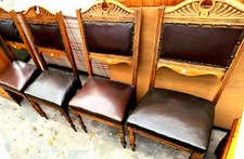 NEWLY FRENCH POLISHED VICTORIAN 4CARVED+STUD LEATHER SEATS DINING CHAIRS-FREEdvy