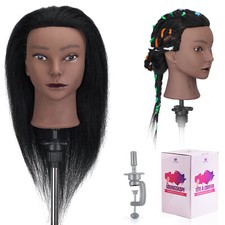 14'' 100% Real Hair Afro Training Head Hairdressing Styling Mannequin Doll&Clamp