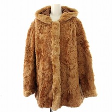 Lamb Fur Coat Women Brown Hooded Half-Length Outerwear Used