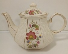 Sadler Floral Teapot Basket Ceramic H17cm D13cm Octagonal Vintage