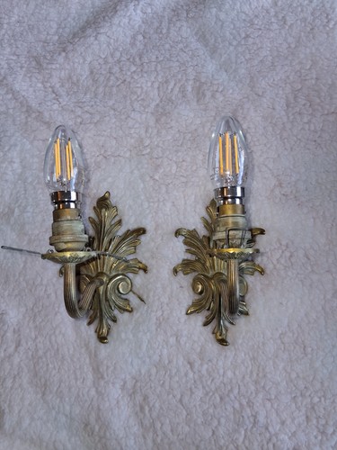 Pair vintage brass wall - of,