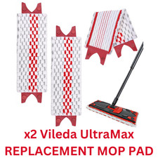 2x Vileda Ultramax Spray Mop Replacement Microfiber Refill Pads Double Buckle UK