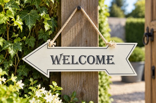 Wooden welcome garden sign - garden,