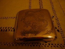 Japanese Etched  Dragon Silver Cigarette Case