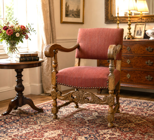 French carved oak - carved, armchair