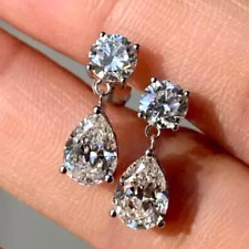 4.00 Ct Pear Cut Diamond Drop & Dangle Earrings 14K White Gold Finish Sliver