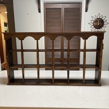 Vtg.?Ornate Wooden Wall Tea Cup & Saucer 3 Tier Display Curio Shelf 18 Windows