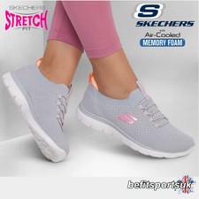 SKECHERS WOMENS SHOES GREY SKETCHER LADIES SLIP ON MEMORY FOAM TRAINER 3 4 5 6 8