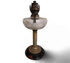 Antique Matador 15" Oil Lamp Glass Wood Base Brass Stem Burner Torch Light 