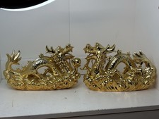 Large pair of Ceramic golden Chinese dragon figurines A/F M