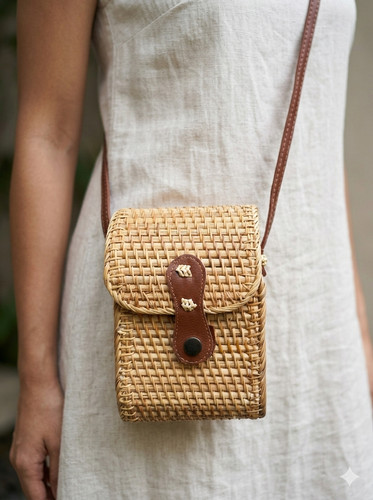 Rattan wicker crossbody bag - wicker,
