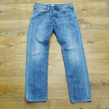 Edwin Jeans Mens W32 L32 Blue Regular Fit Tapered Leg Denim Button Japan