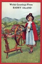 GLAMORGAN.  BARRY ISLAND. NOVELTY PULL OUT    WELSH LADY SPINNING WHEEL. pu 1956