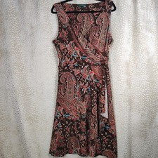 Lauren Ralph Lauren Womens Brown Paisley Print Faux Wrap Dress Stretch Size L