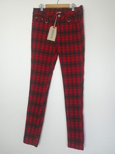 Banned Apparel Trousers Size L Red Tartan Check Plaid Skinny Goth Punk Waist 30"
