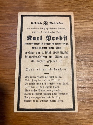 Ww2 german death - card, karl