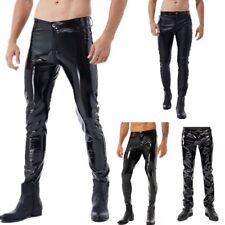 US Mens Faux Leather Skinny Pants Gothic Motorcycle Trousers Nightclub Costume