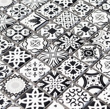 Moroccan Black & White Traditional Victorian Turkish Mosaic Wall Tile 30 x 30cm